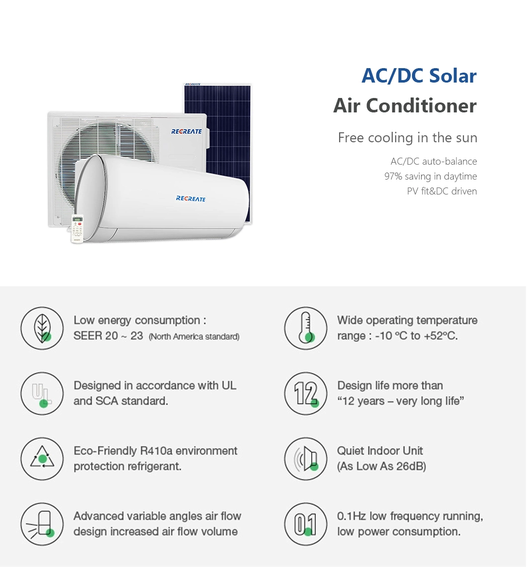 Green Energy 12000BTU Hybrid Solar Power AC Solar Air Conditioner