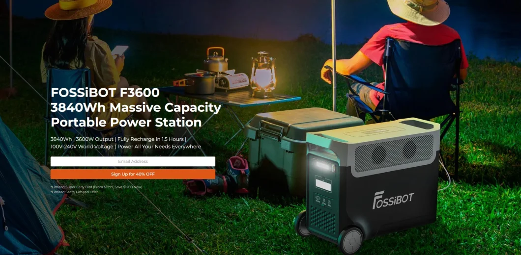 Fossibot 1.8h Fast Charging 110V/220V AC Output 3600W Adjustable BMS UPS Protection Portable Power Station Solar Generator